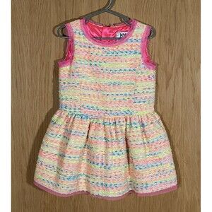 Milly Minis Girls Sz 4 Tweed Dress Pink Trim Cotton Blend Easter Dress Spring